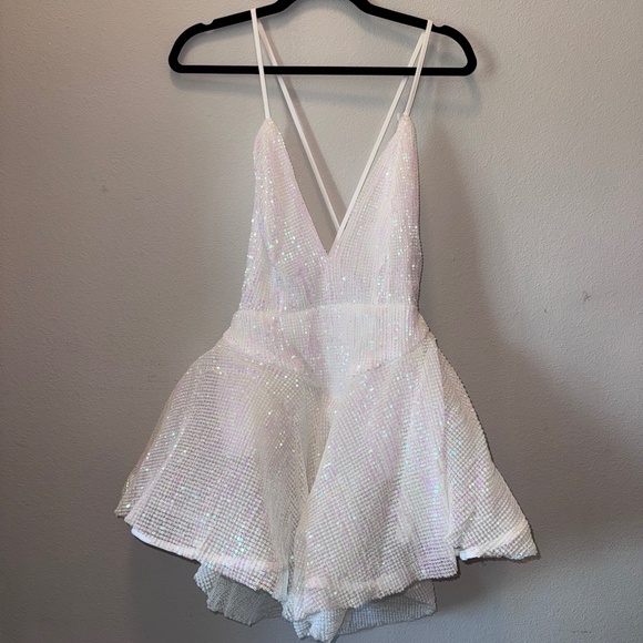 White Iridescent Sequin Romper Mini Dress | Size Small (US 4-6) - Picture 1 of 3